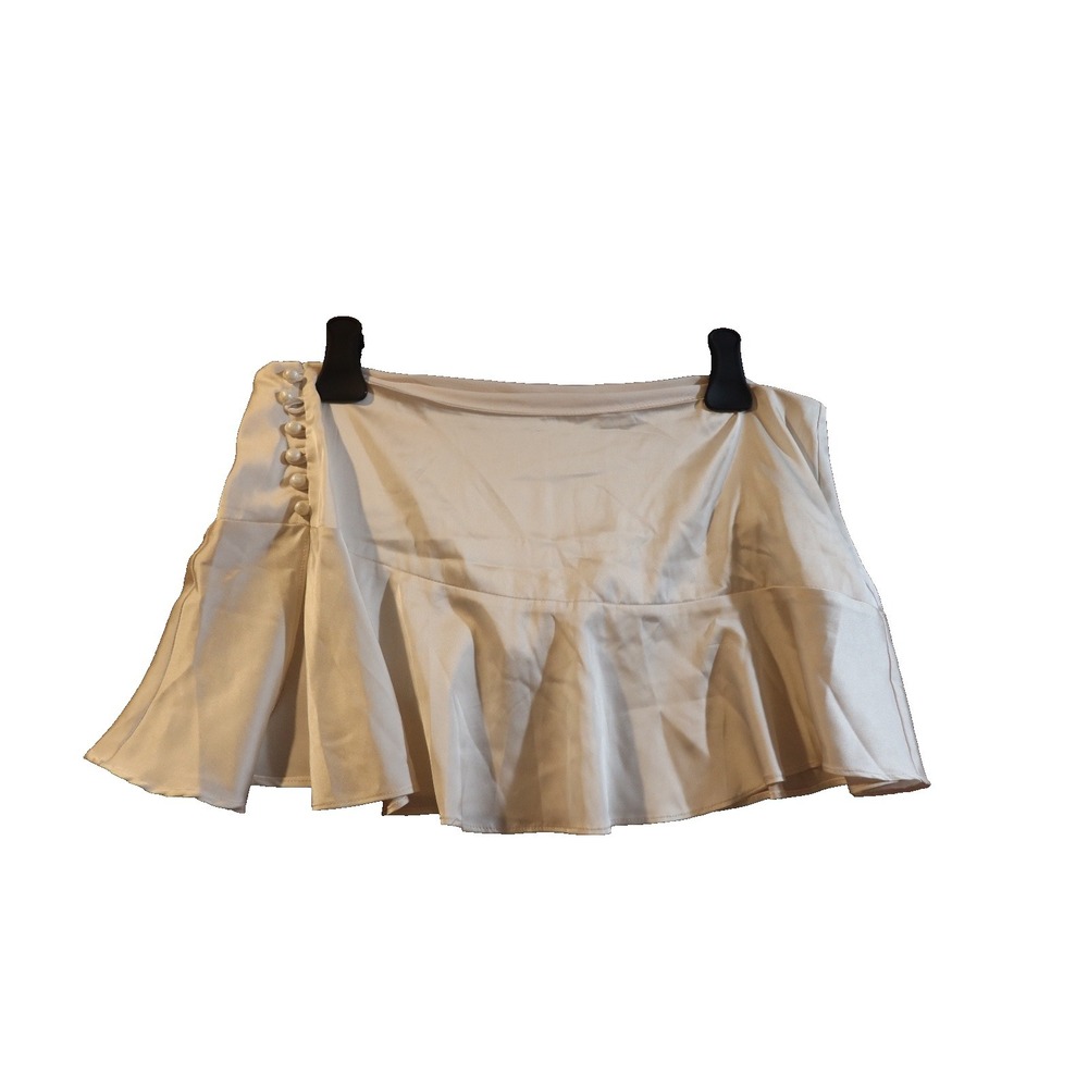 Women's Ivory Satin Ruffle Mini Skort Pearl Button Romantic Balletcore Y2K - L